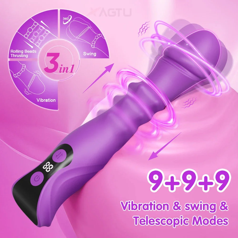 3 in 1 Telescopic Swing Vibrator Women Clitoris G Spot Stimulator Thrusting Beads Dildo Female Masturbation Adult Sex Toys