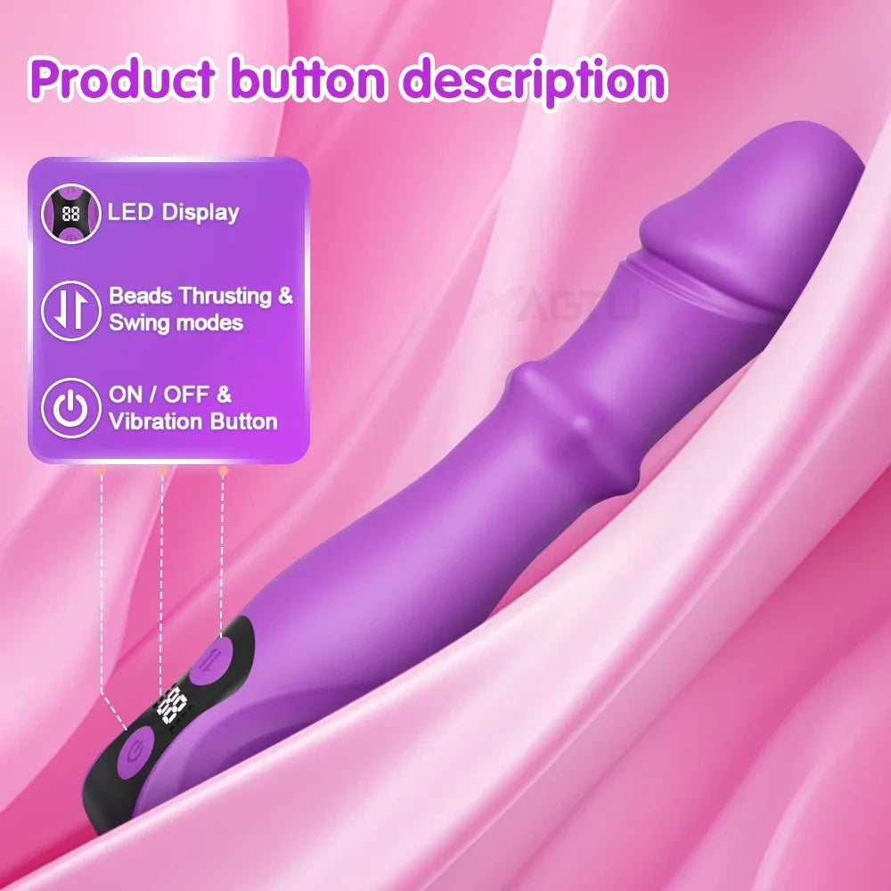 3 in 1 Telescopic Swing Vibrator Women Clitoris G Spot Stimulator Thrusting Beads Dildo Female Masturbation Adult Sex Toys