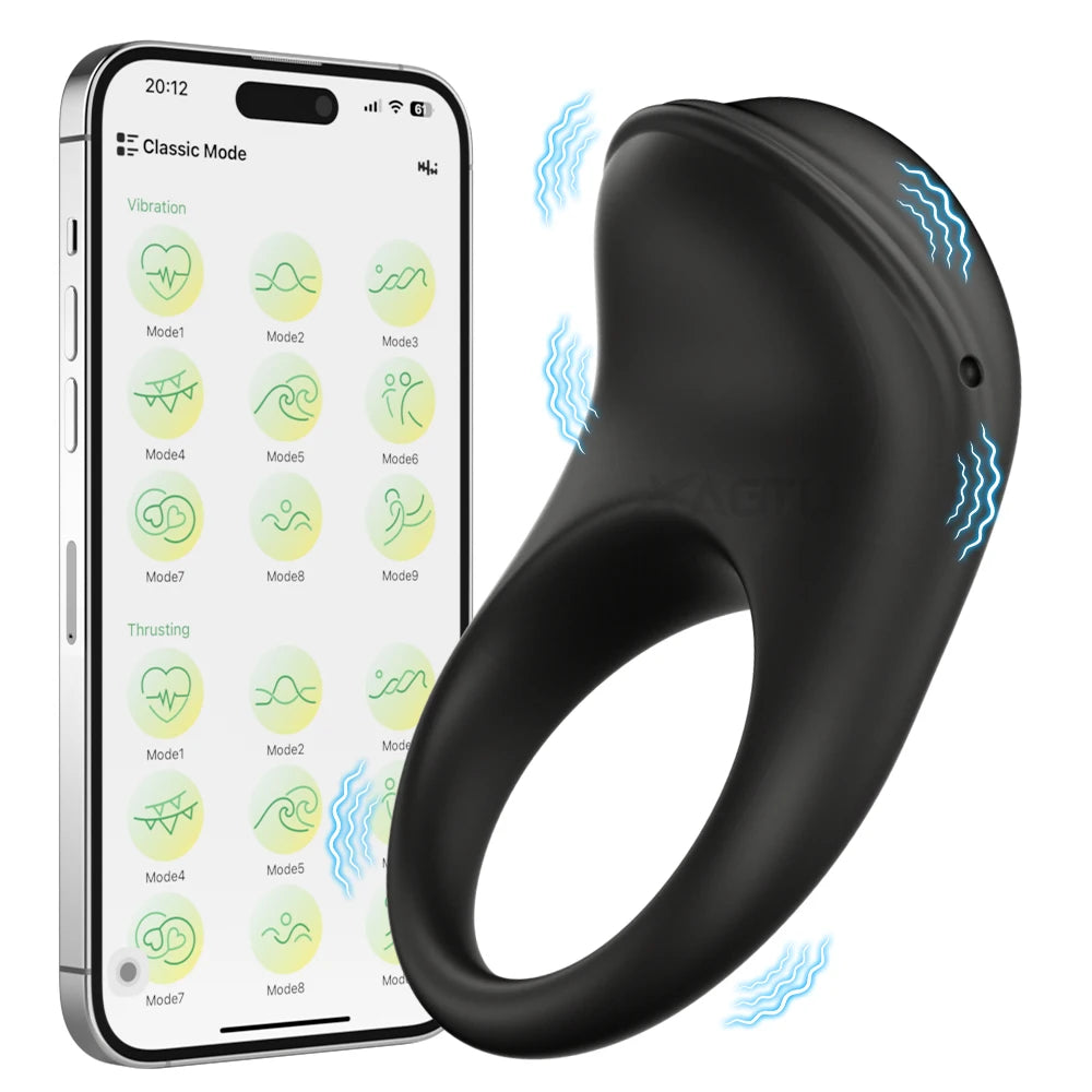 APP Control Vibrating Cock Ring for Men Ejaculation Delay Penis Ring Chastity Cage Clit Stimulator Adult Sex Toy for Couples