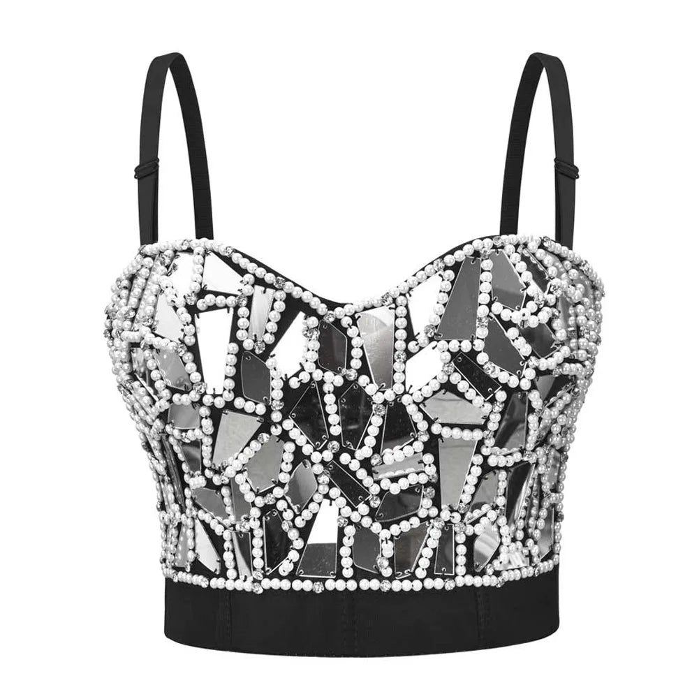 Grey Beaded Punk Bralette