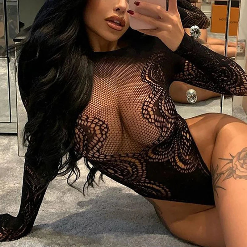 Rhinestone Fishnet Bodysuit