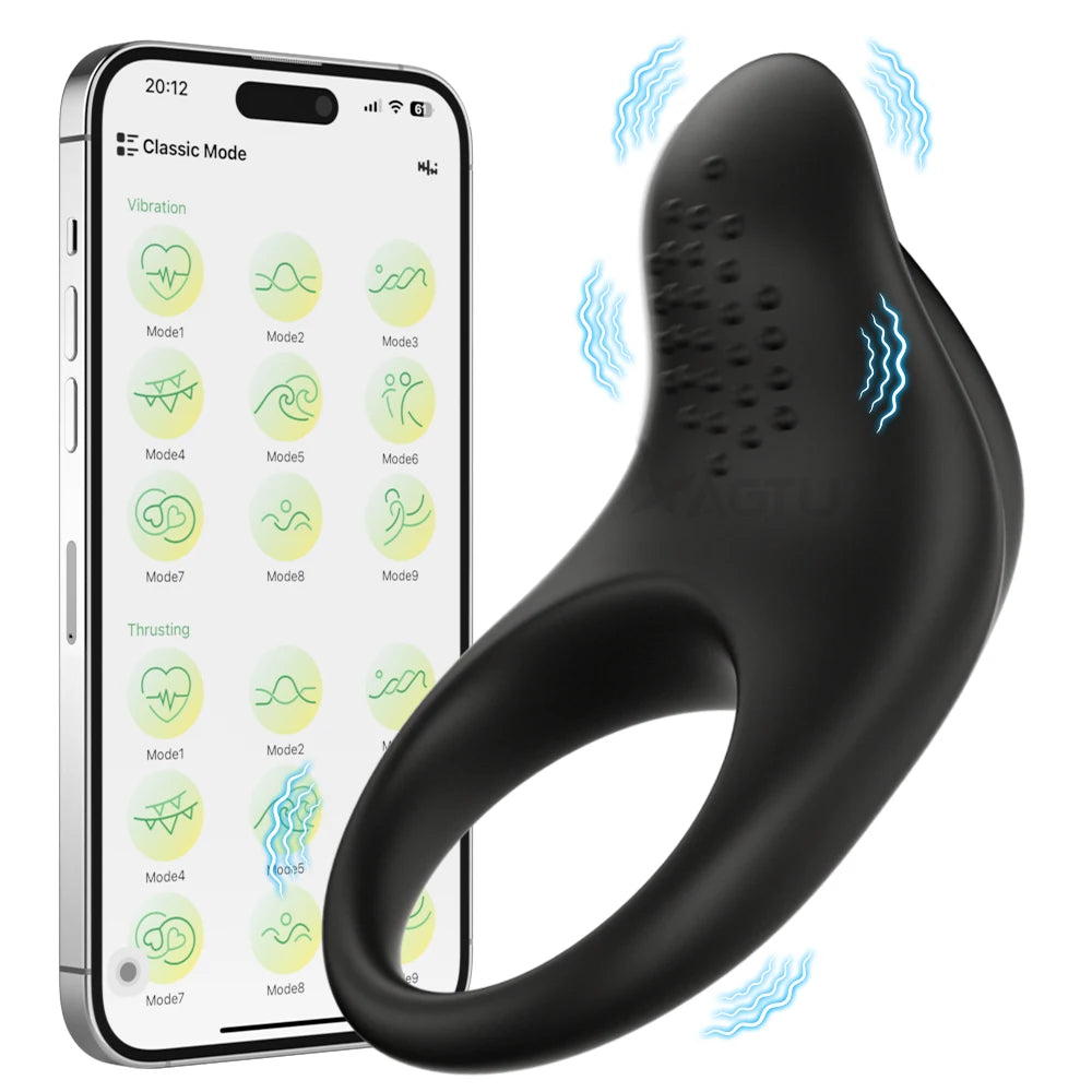 APP Control Vibrating Cock Ring for Men Ejaculation Delay Penis Ring Chastity Cage Clit Stimulator Adult Sex Toy for Couples